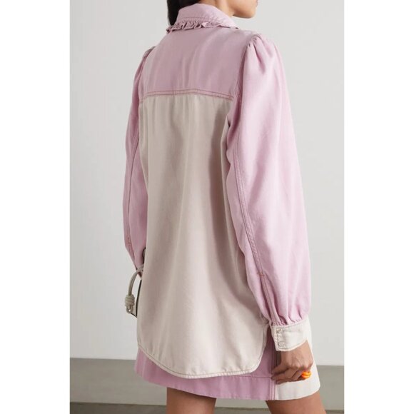 Ganni Ruffled Two-Tone Organic Denim Shirt - Picture 3 of 12